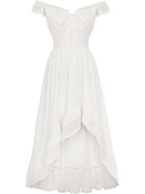Women Renaissance Corset Dress Off Shoulder High-Low Chiffon Midi Dress-White